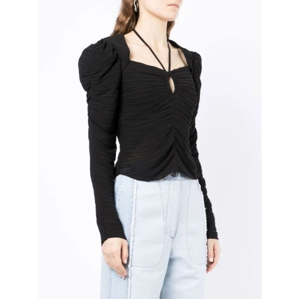 NEW Frame Gathered Keyhole Tie Neck Top in Black Size L
